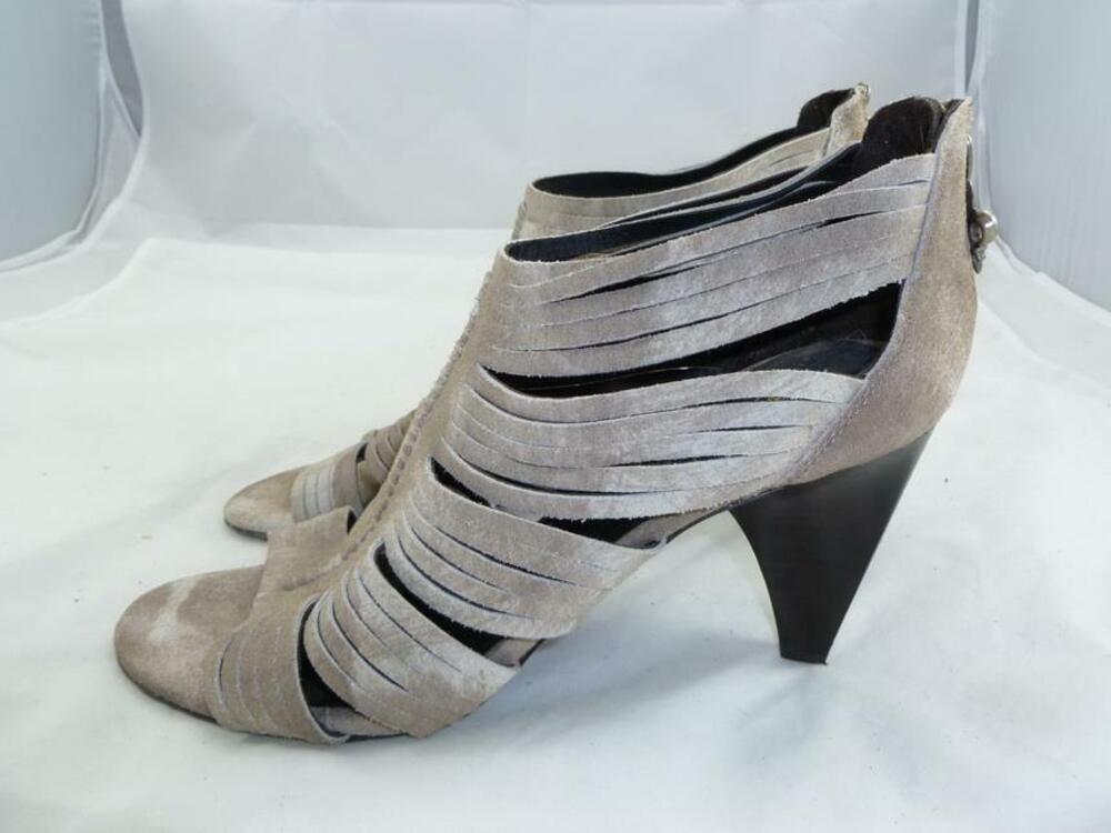 DONALD PLINER THORA 9 SUEDE LEATHER ZIP OPEN TOE STRAPPY HEELS/BOOTIES/SANDALS